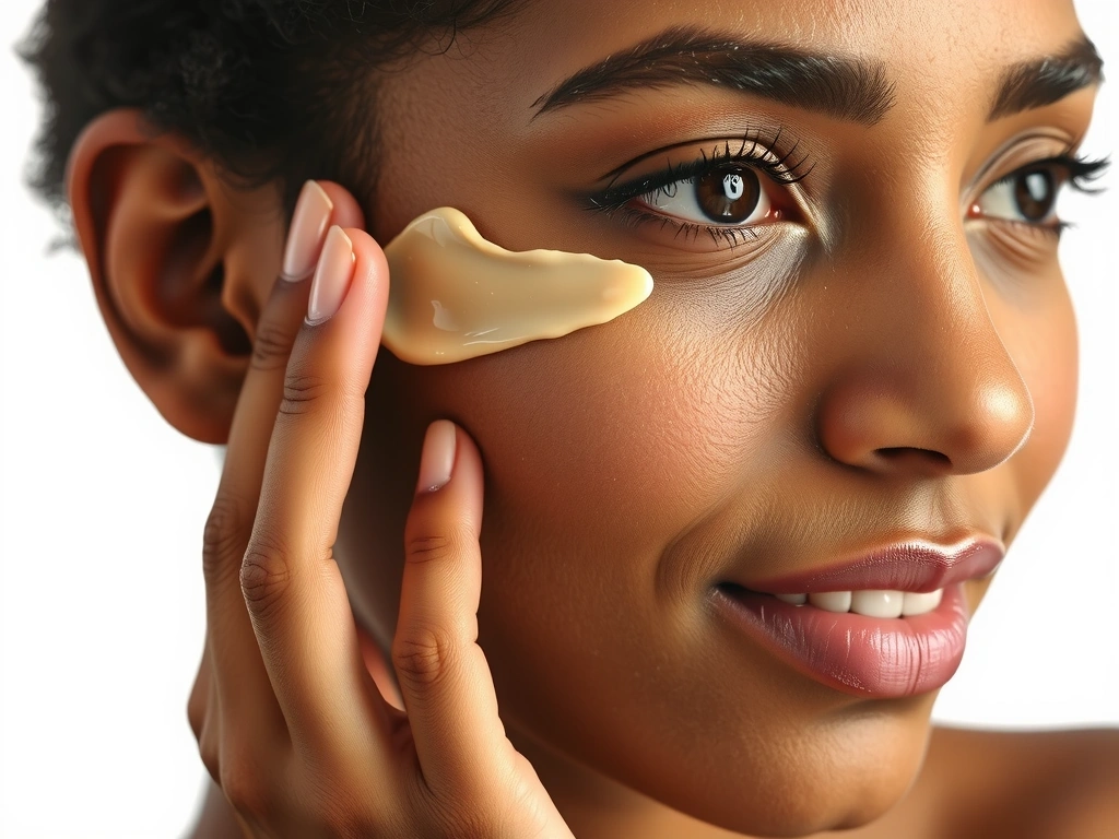 Woman applying brightening cream to her face