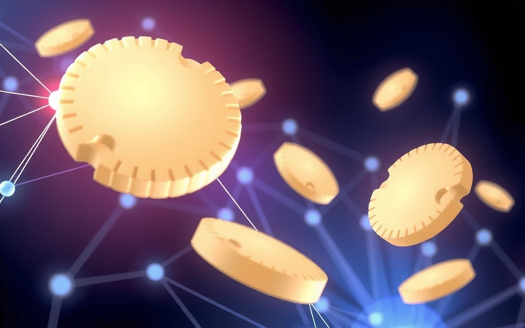 Digital cookies flowing across a network representing data privacy and website functionality