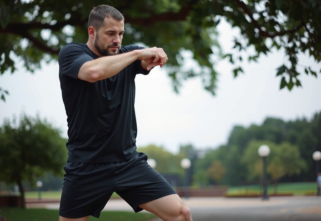 Man stretching before a workout, emphasizing flexible and strong body.