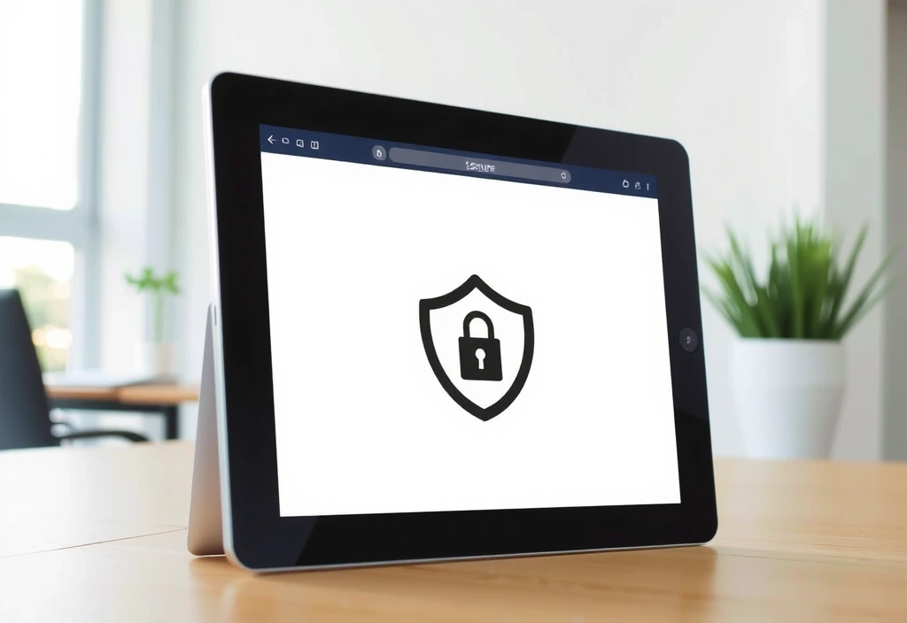 Digital tablet showing website interface with a secure lock icon