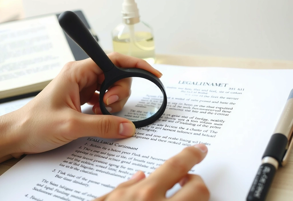 Legal document with a magnifying glass symbolizing terms review